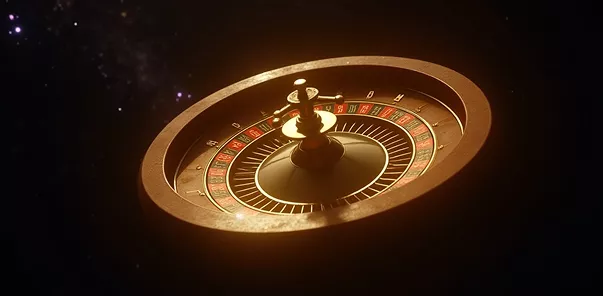 Golden roulette wheel on dark background